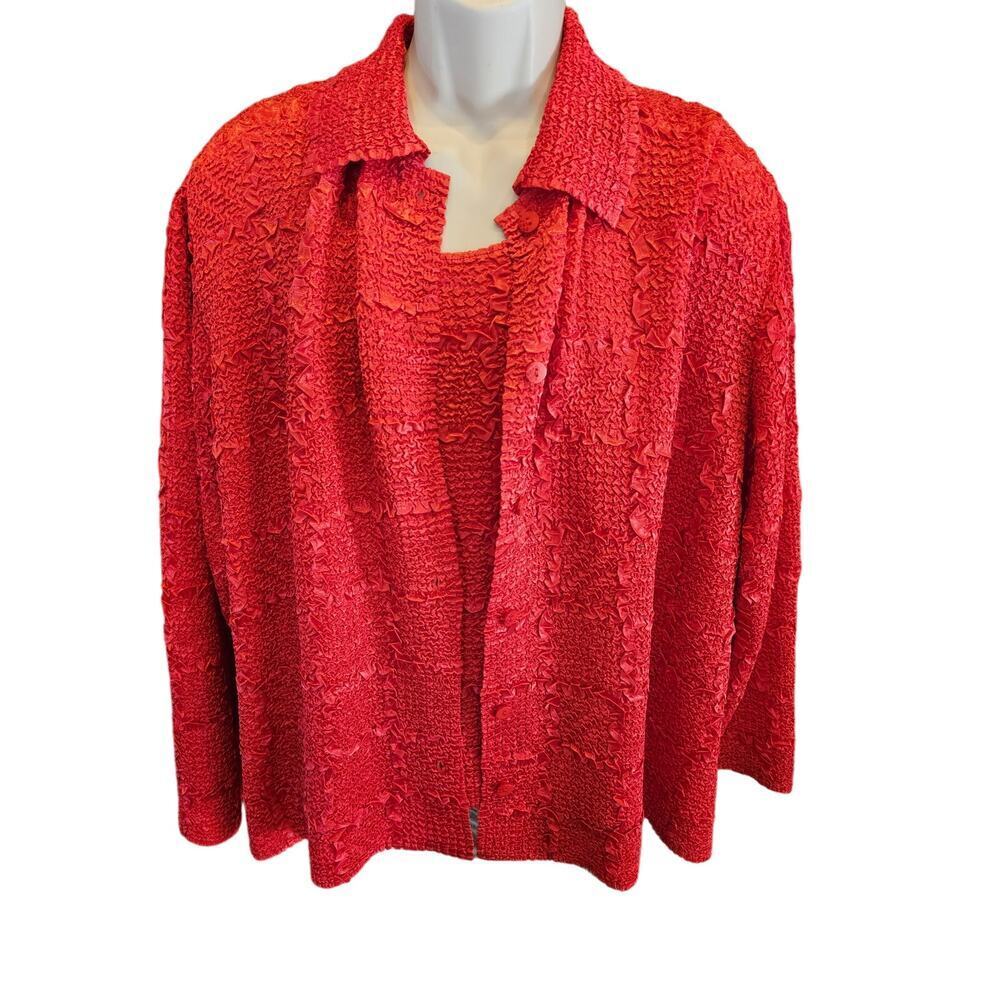 NWT vintage pleats collection 2 PIECES layering tops jacket crinkle career 3X ^^
